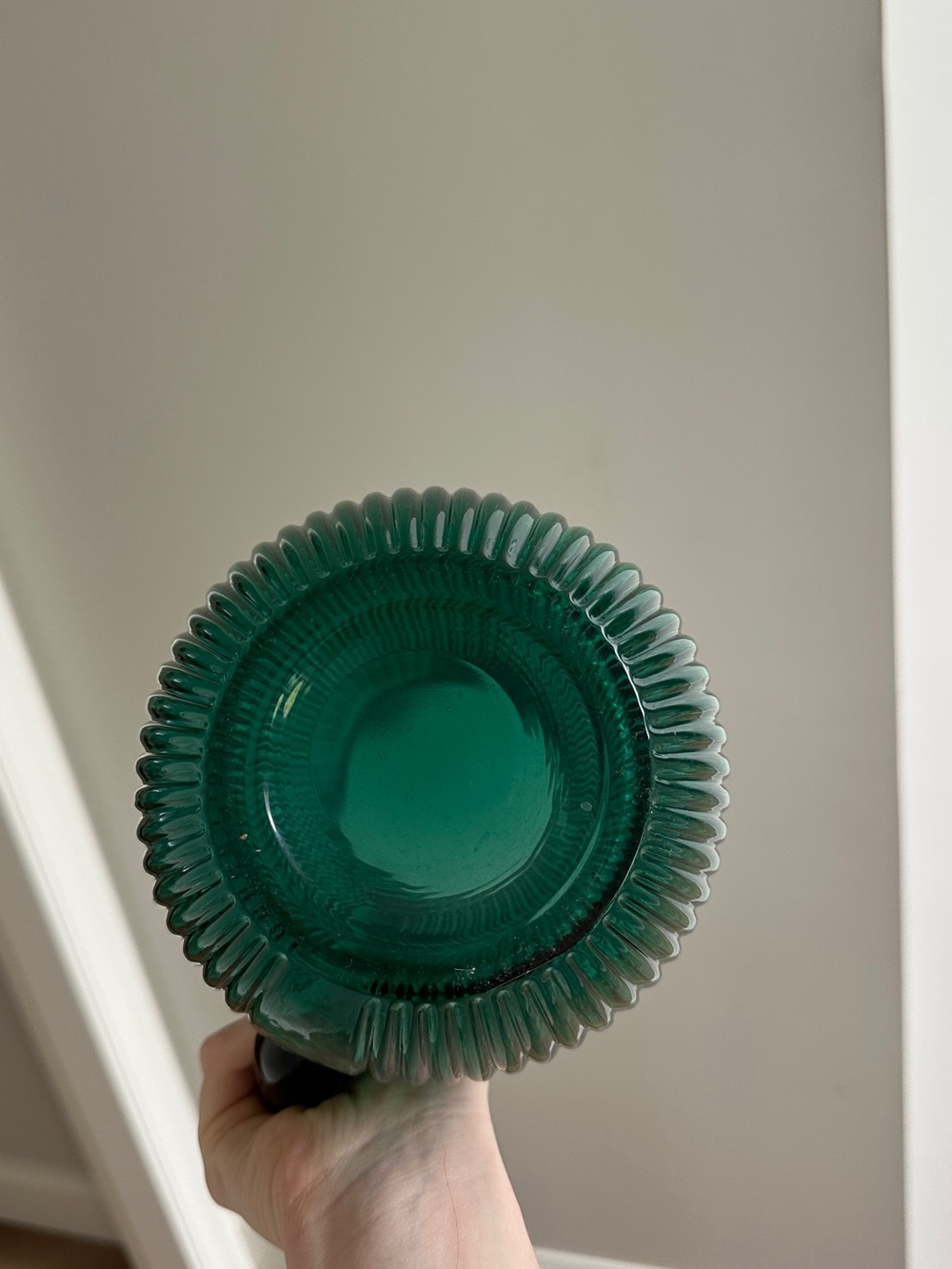 Emerald Green Ribbed Glass Pitcher - Picture 3 of 4